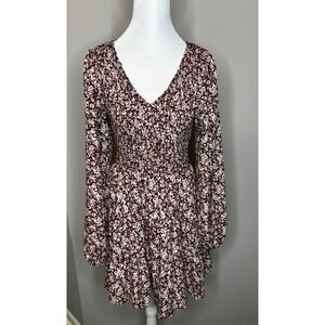 Altar'd State Midi Dress Women's Brown‎ Burgundy Floral V-Neck Boho Medium